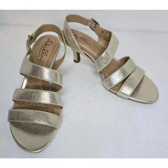 Abella True Comfort Francine Sandals Slingback Heel Gold/champagne Metallic 7 M - Picture 1 of 9